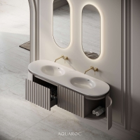 Belgravia Vanity Unit & Double Stone Basin 1600mm Sabbia Grigio Oak